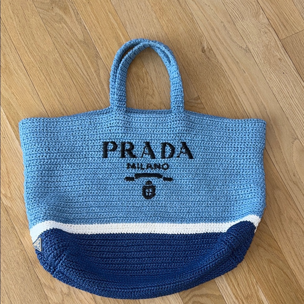 Prada Blue Crochet Tote Bag